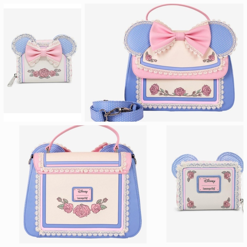NEW! LOUNGEFLY DISNEY‎ MINNIE MOUSE FLORAL LACE CROSSBODY BAG & MATCHING …